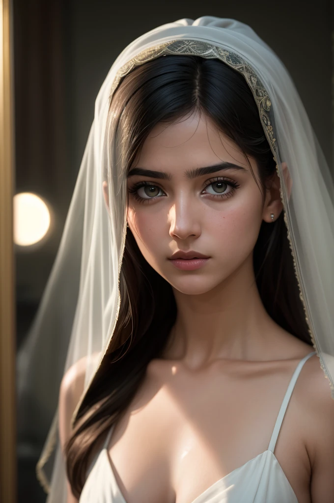 shattered mirror, reflect, Lebanese girl, cinematic shot + dynamic composition, incredibly detailed, sharpen, details + intricate detail + professional lighting, film lighting + 35mm + anamorphic + lightroom + cinematography + bokeh + lens flare + film grain + HDR10 + 8K + Roger Deakins, ((cinematic))
