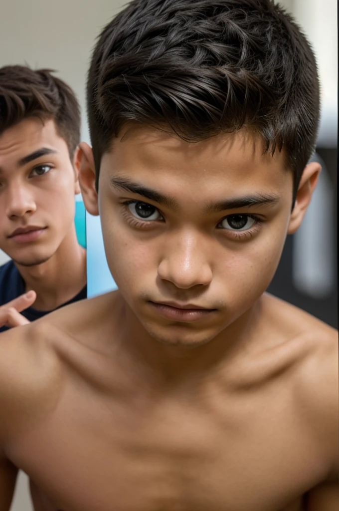 One boy has two photos. In one, there is no focus on study, and in the other photo, there is 100% focus on study.