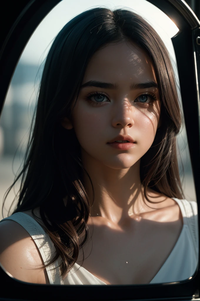 shattered mirror, reflect, girl's face, cinematic shot + dynamic composition, incredibly detailed, sharpen, details + intricate detail + professional lighting, film lighting + 35mm + anamorphic + lightroom + cinematography + bokeh + lens flare + film grain + HDR10 + 8K + Roger Deakins, ((cinematic))