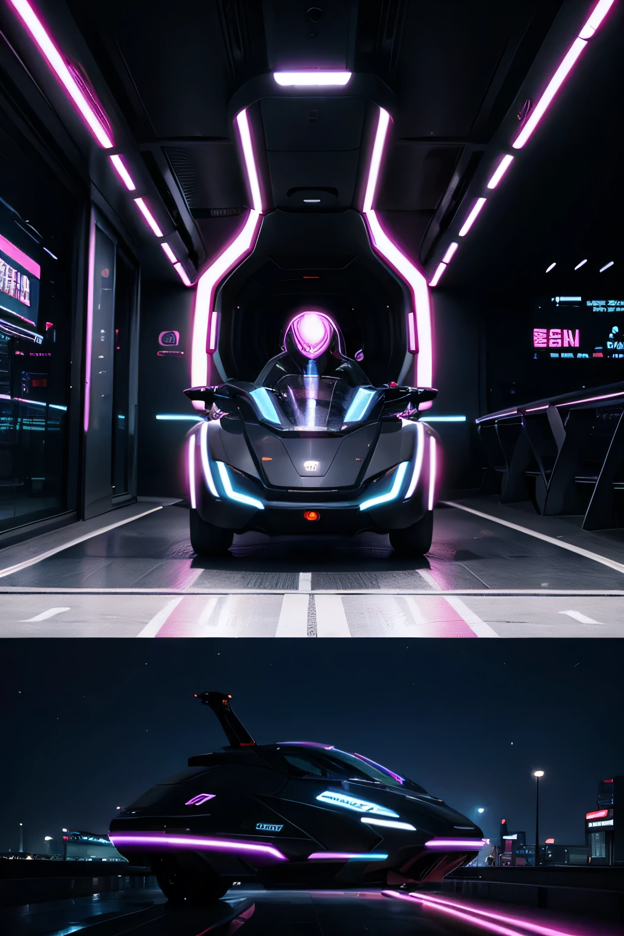 Futuristic AI transport with neon lights