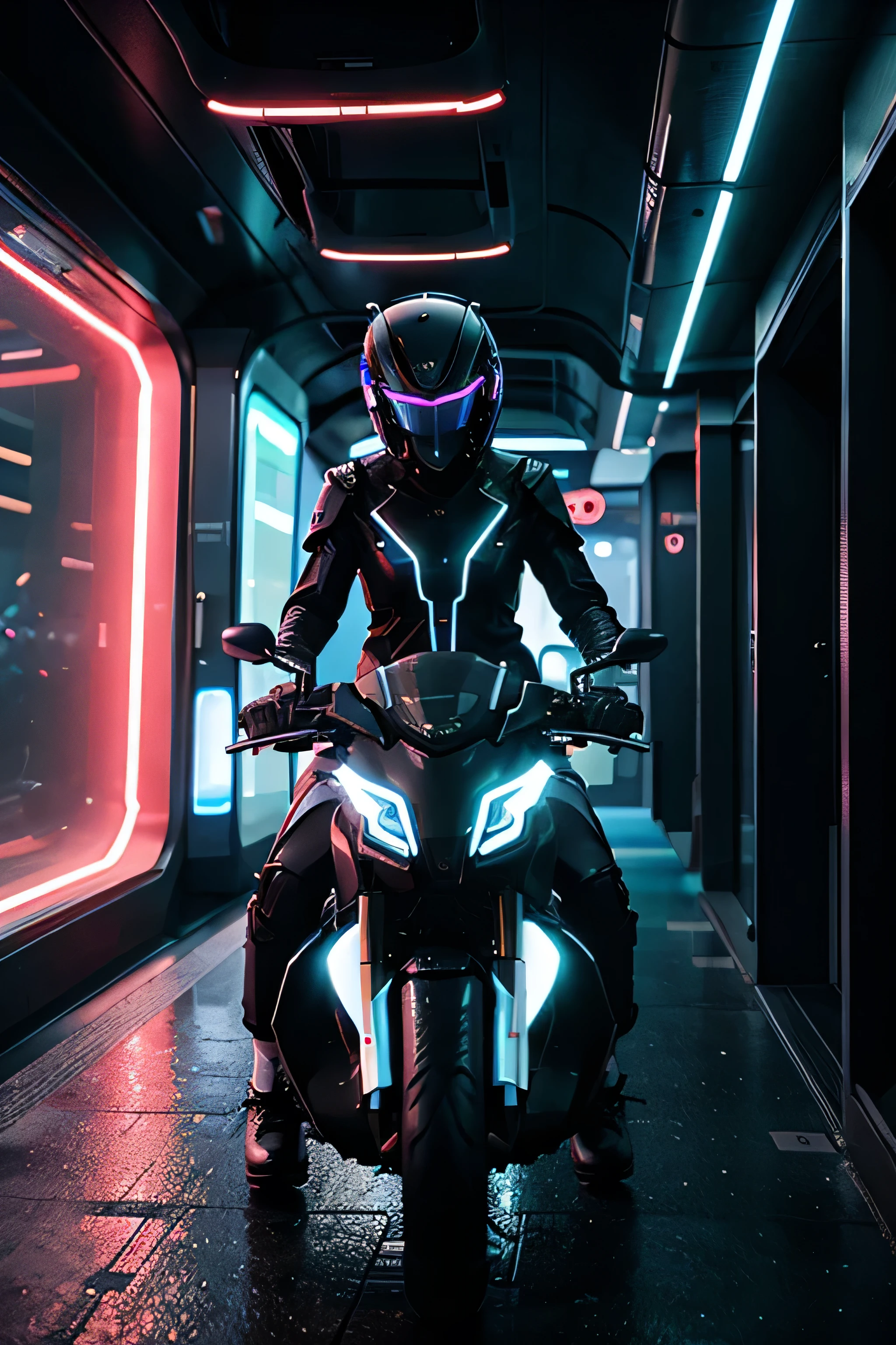 Futuristic AI transport with neon lights