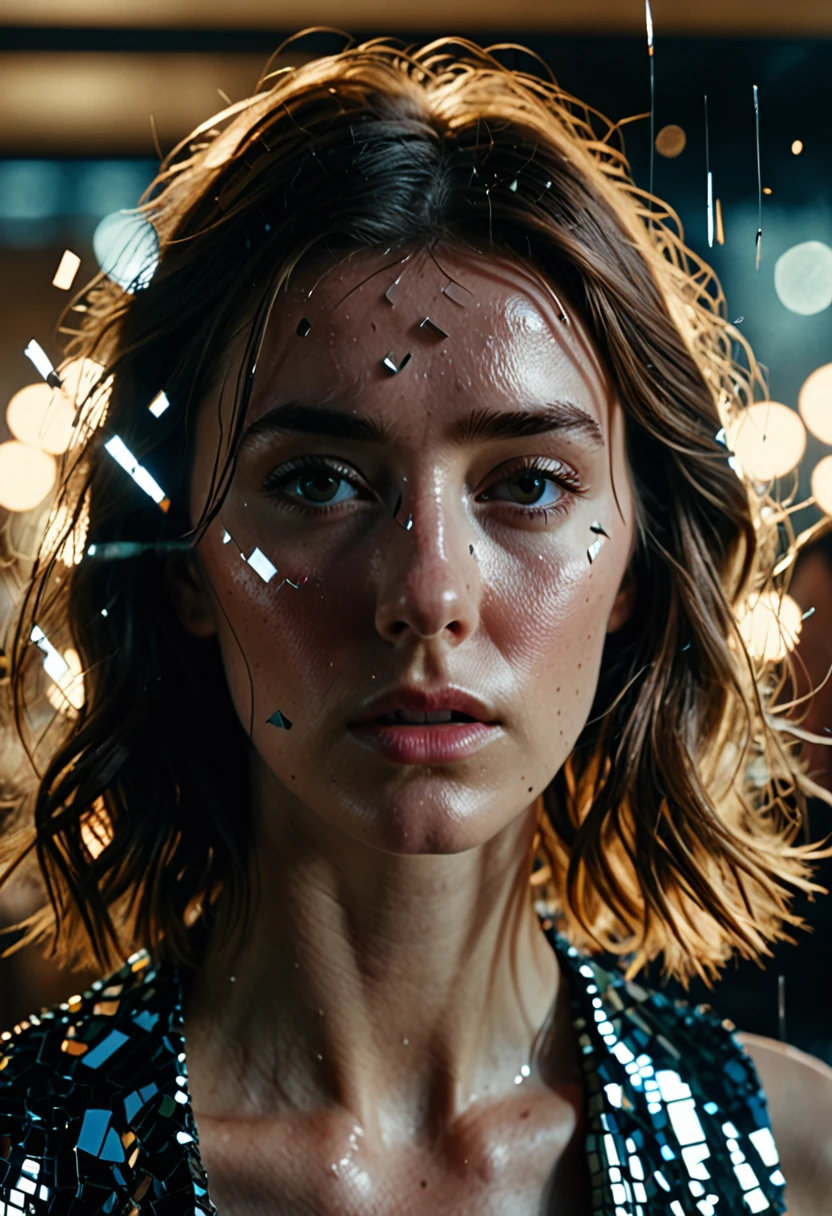 shattered mirror, reflect, girl's face, cinematic shot + dynamic composition, incredibly detailed, sharpen, details + intricate detail + professional lighting, film lighting + 35mm + anamorphic + lightroom + cinematography + bokeh + lens flare + film grain + HDR10 + 8K + Roger Deakins, ((cinematic))