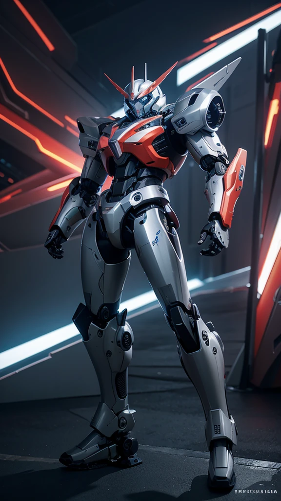 Create a mechanical themed wallpaper，Mecha style，Rich in details，Wearing cold weapons，Color coordination