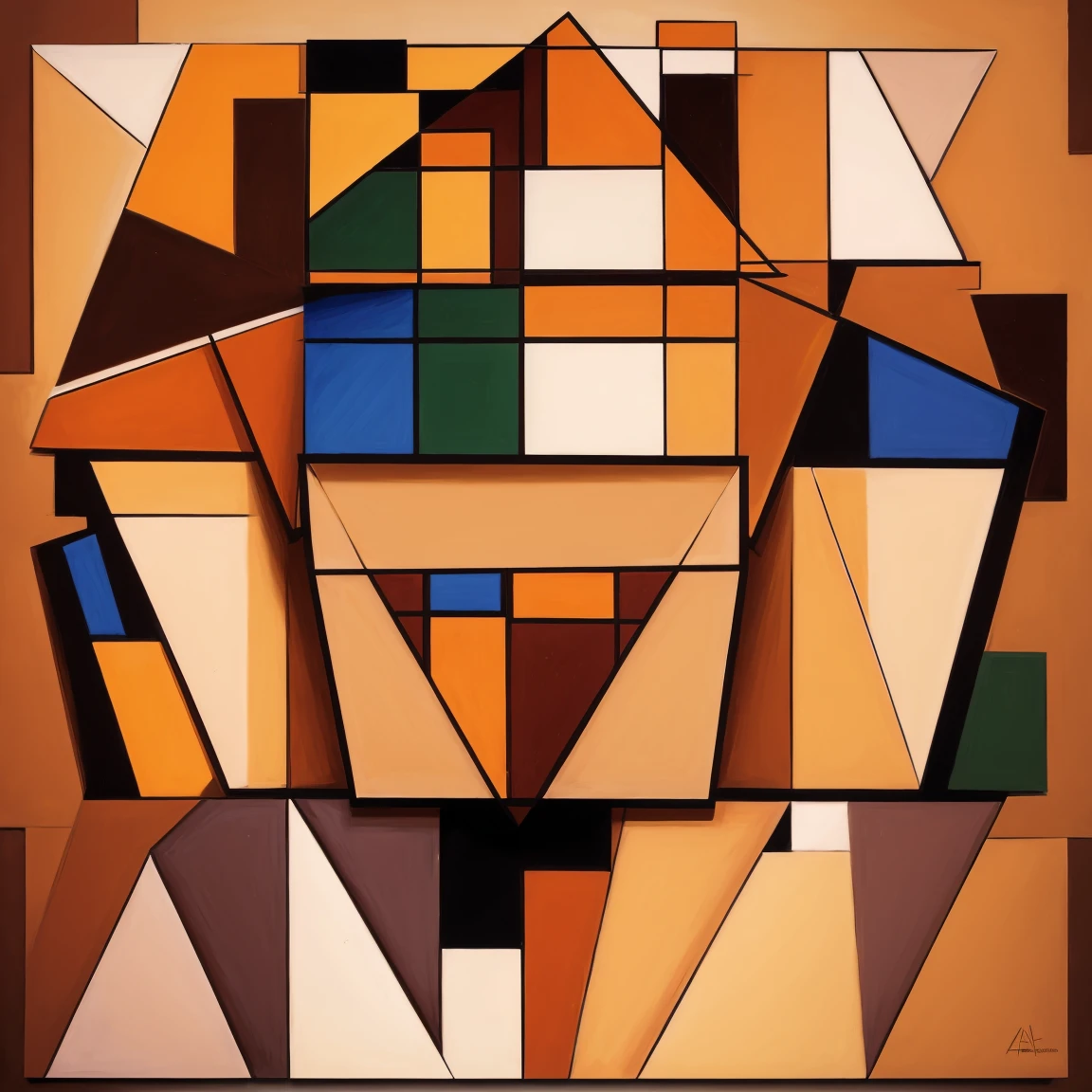 (cubism artist:1.3), brown and peach colors art design, ideal for stickers, t-shirts, posters, thick wide brush strokes