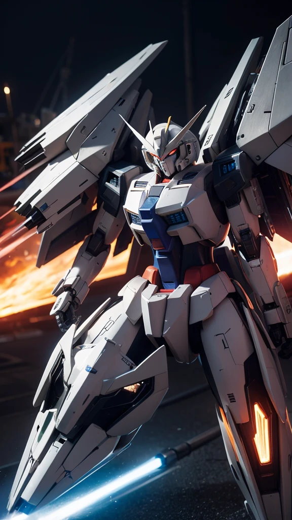Create a mechanical themed wallpaper,Gundam style,Rich in details,Wearing cold weapons,Color coordination,The original machine,First machine