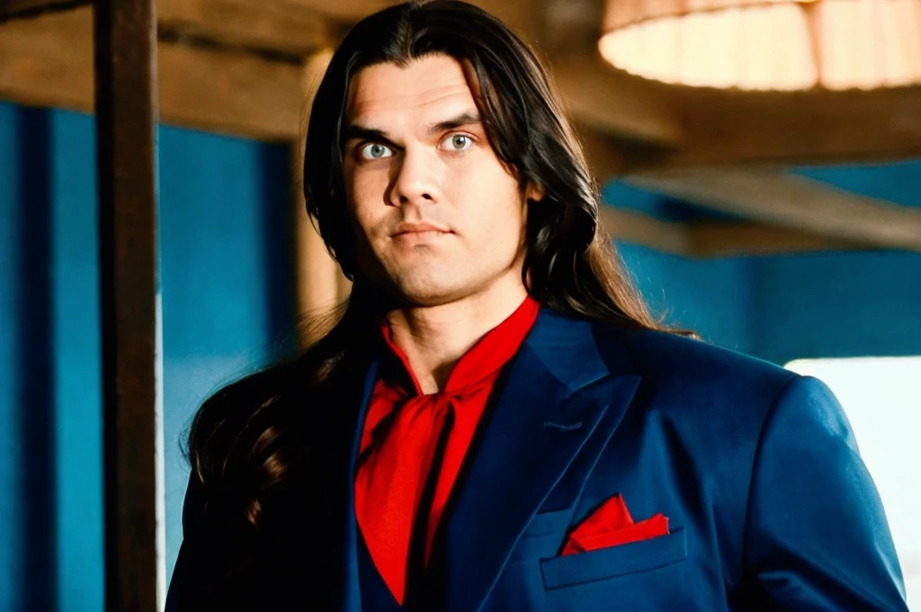 a muscular man with a chiseled jawline, piercing blue eyes, tousled dark hair, wearing a tight blue suit with a red cape, flying high in the sky, fists clenched, the sun shining brightly behind him, cinematic lighting, epic, dramatic, (best quality,4k,8k,highres,masterpiece:1.2),ultra-detailed,(realistic,photorealistic,photo-realistic:1.37),cinematic,heroic,dramatic