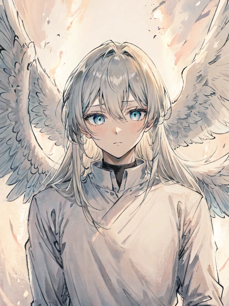 
Magestic anime man, light themed, gentle face, angel like, man