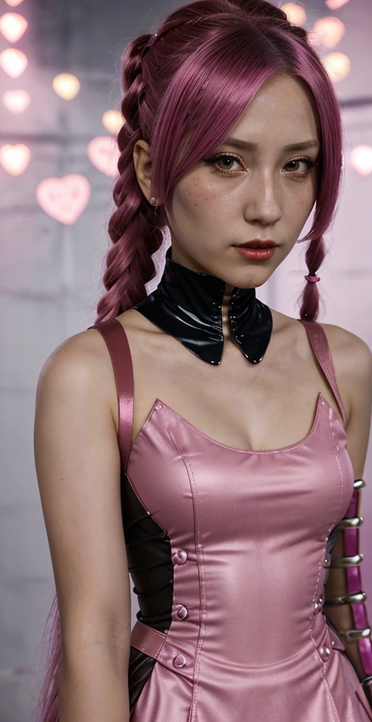 a close up of a person with a dress, anya from spy x family, katana zero video game character, pink twintail hair and cyan eyes, mechanized witch girl, humanoid pink female squid girl, portrait of jinx from arcane, portrait of a female anime hero, from arknights, haruno sakura, of a ramlethal valentine