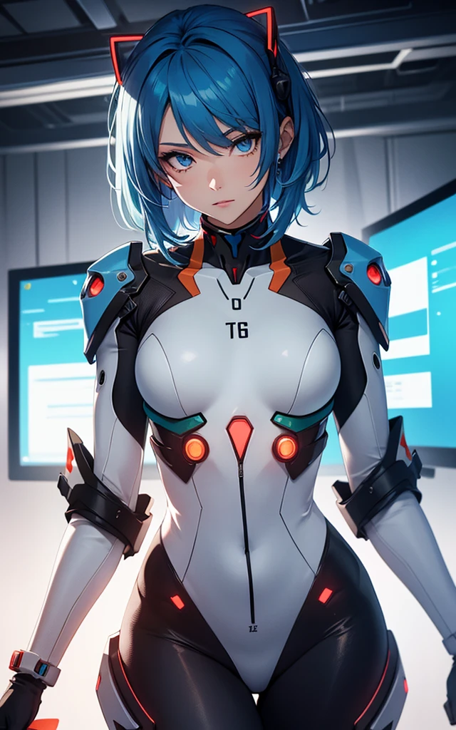 (((Adult Woman))), ((Best Quality)), ((masutepiece)), (Detailed: 1.4), (Absurd), Genesis evangelion neon style clothing, 2-piece clothing, bobhair, arm tatoo, cybernetic hands, pastel, Centered, scale to fit the dimensions, nffsw (High dynamic range),Ray tracing,NVIDIA RTX,Hyper-Resolution,, Anisotropy Filtering, Multilayer textures, accurate simulation of light and material interactions, Perfect proportions, Octane Render, Two-tone lighting, Wide aperture, Crysisnanosuit,Blue hair, Blue eyes