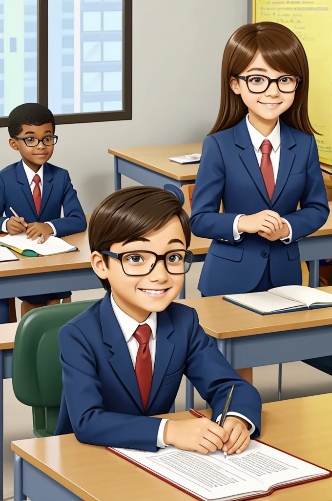 Cartoon of principal with school glasses at desk