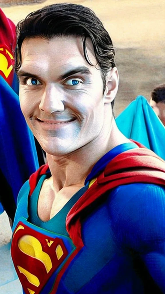 ((a muscular man with a chiseled jawline, piercing blue eyes, superman costume))a muscular man in a red and blue superhero costume, red cape, detailed facial features, piercing eyes, chiseled jawline, striking heroic pose, flying in the sky, dynamic action scene, dramatic lighting, vibrant colors, cinematic composition, comic book style, 8k, high quality, photorealistica muscular man with a chiseled jawline, piercing blue eyes, superman costume