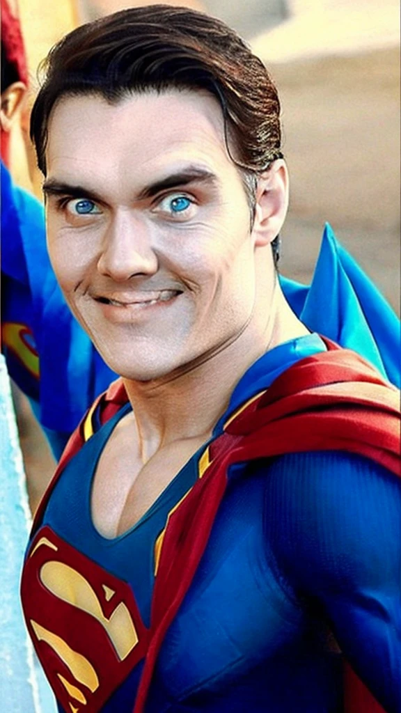 ((a muscular man with a chiseled jawline, piercing blue eyes, superman costume))a muscular man in a red and blue superhero costume, red cape, detailed facial features, piercing eyes, chiseled jawline, striking heroic pose, flying in the sky, dynamic action scene, dramatic lighting, vibrant colors, cinematic composition, comic book style, 8k, high quality, photorealistica muscular man with a chiseled jawline, piercing blue eyes, superman costume