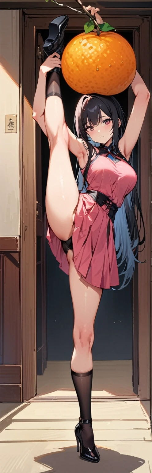 (masterpiece, Highest quality:1.2), One girl, alone,Are standing_Split,
Yuki mandarin orange, Long Hair,black无袖短背心,Pink Skirt,black