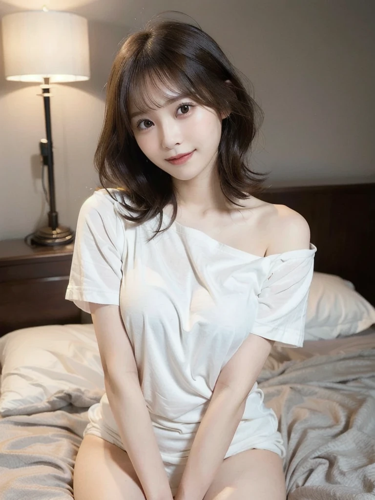 best quality, face focus, soft light, (depth of field) ,ultra high res, (photorealistic:1.4), RAW photo, (moody lighting, night:1.2), bedroom,
(upper thigh:1.4)
1japanese girl, solo, cute, kawaii, (shy, smile:1.1), (brown eyes), natural face, (short bob hair),
(sit on gray linen chair)
BREAK
(white naked oversize t-shirt:1.2),
mini skirt, (skirt lift:1.3), (from bottom:1.3)