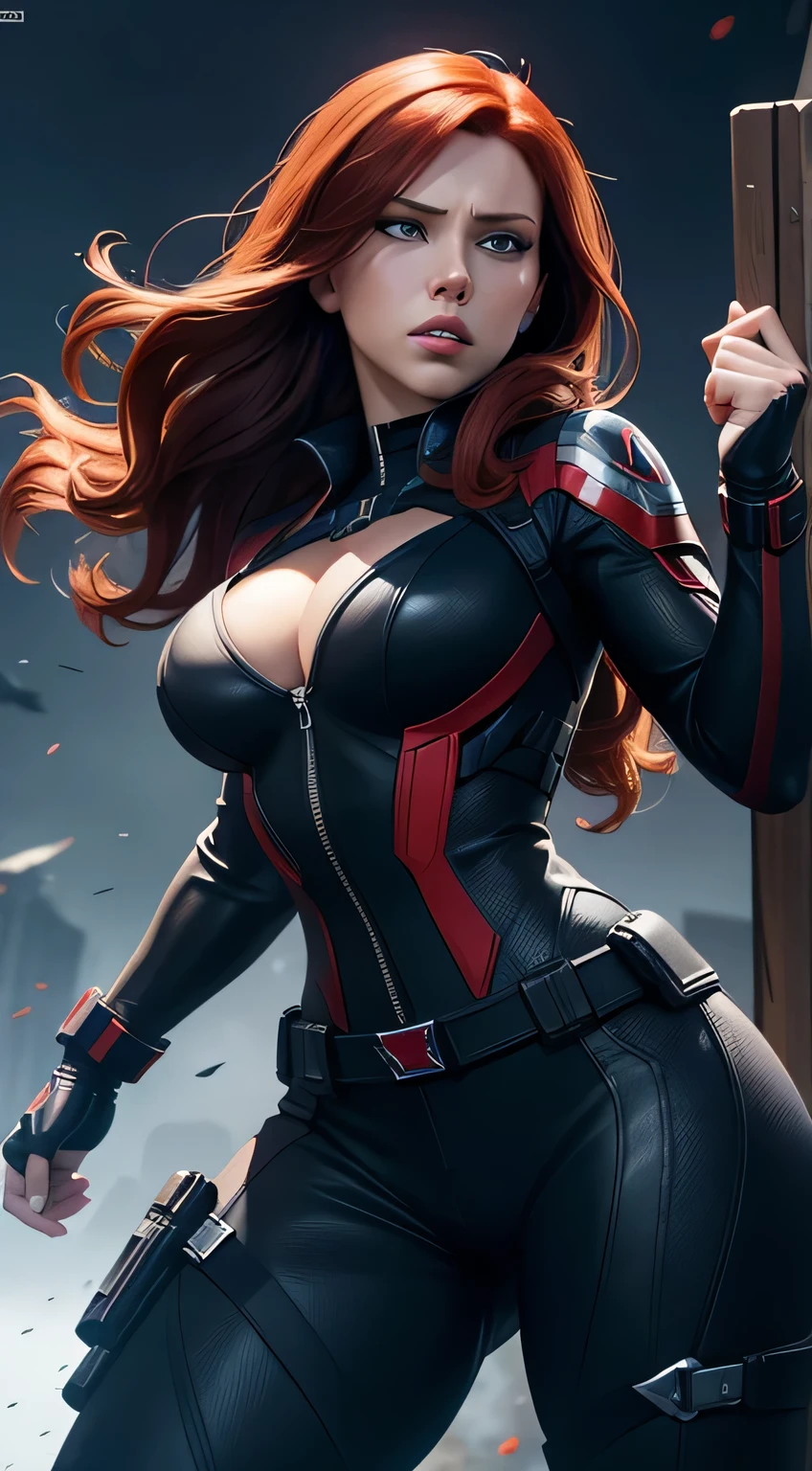 black widow (big tits) von Marvel Comics, Fantasy setting, dynamic poses, White background, Character concept, Character art, Character portrait, masterpiece, beste-Qualit, best resolution, 8K