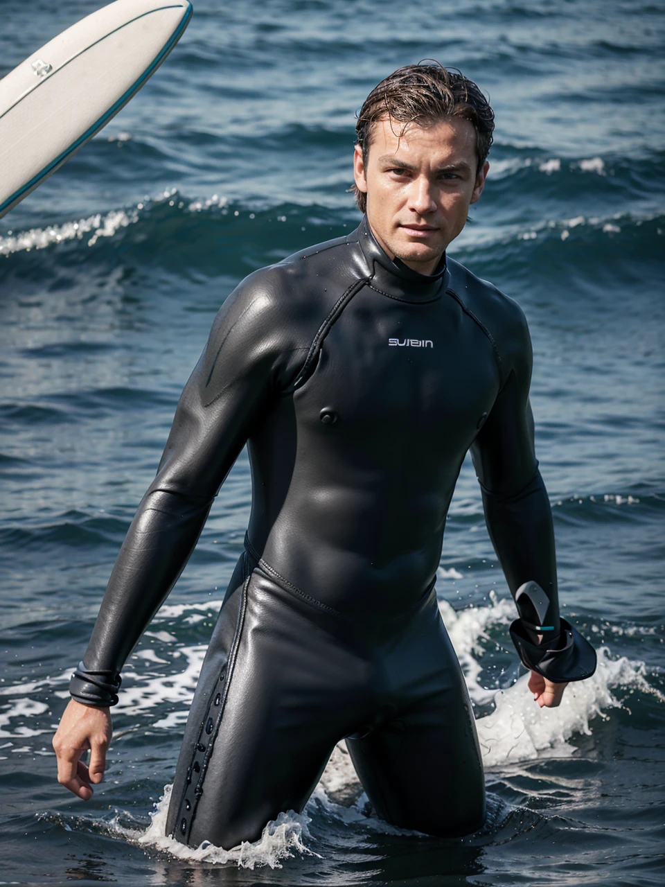 Make him with wetsuit surfing