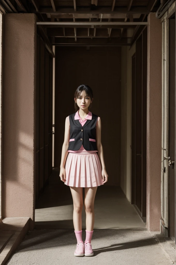(Masterpiece, Best Quality:1.2), 1 girl, Alone,standing_to divide,
Yuuki Mikan, wide, without negro sleeveless short vest,pink skirt,negro