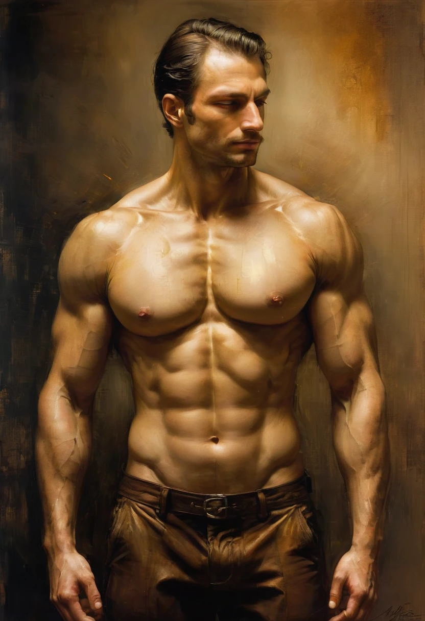 man,Handsome,Chest and abdominal muscles, author:Maurice Sapiro, best quality, masterpiece, very aesthetic, perfect composition, Intricate details, Super detailed