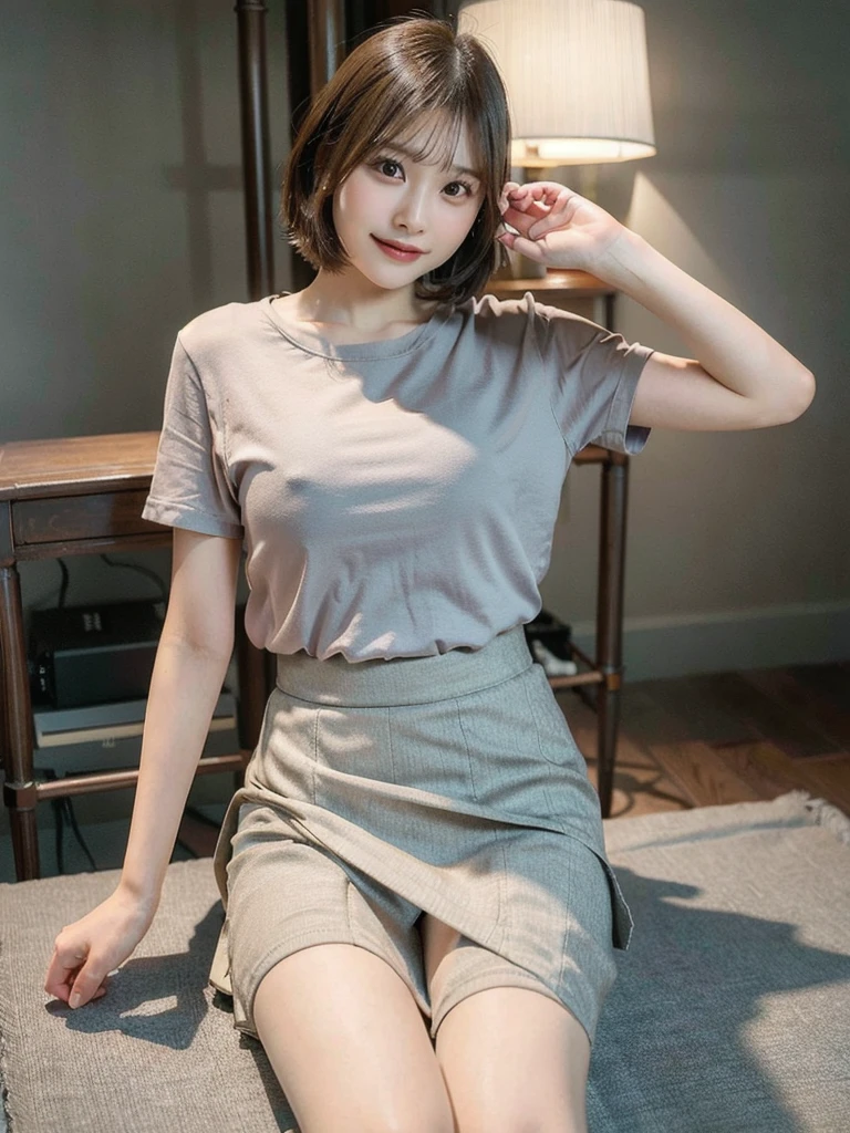 best quality, face focus, soft light, (depth of field) ,ultra high res, (photorealistic:1.4), RAW photo, (moody lighting, night:1.2), bedroom,
(upper thigh:1.4)
1japanese girl, solo, cute, kawaii, (shy, smile:1.1), (brown eyes), natural face, (short bob hair),
(sit on gray linen chair)
BREAK
mini skirt, (skirt lift:1.3), (from bottom:1.3)