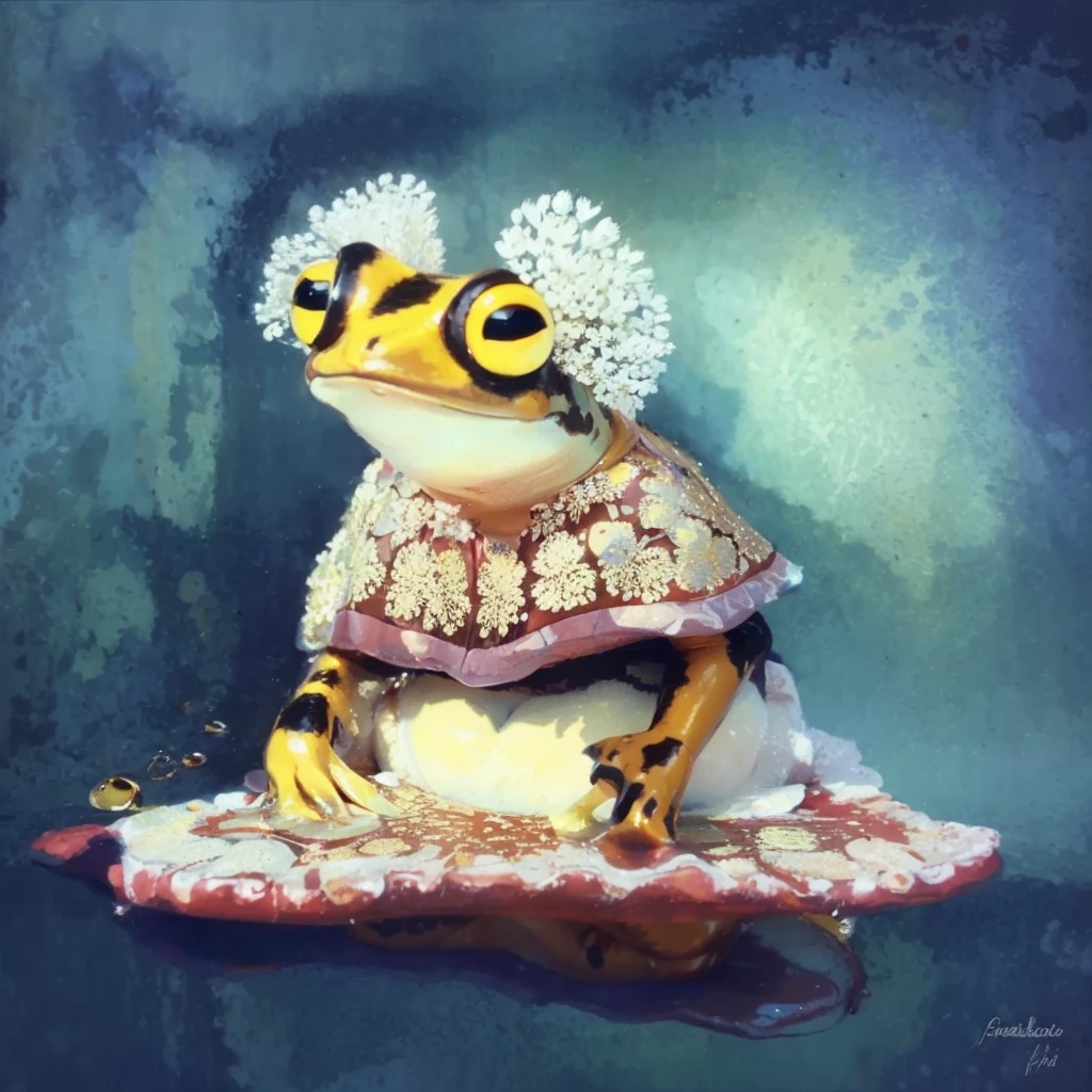 Fantastic golden frog styled in crakola art