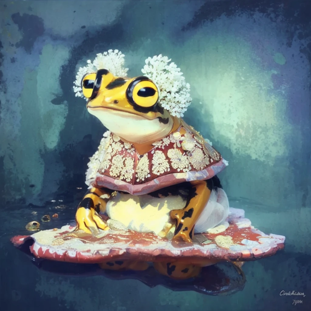 Fantastic golden frog styled in crakola art