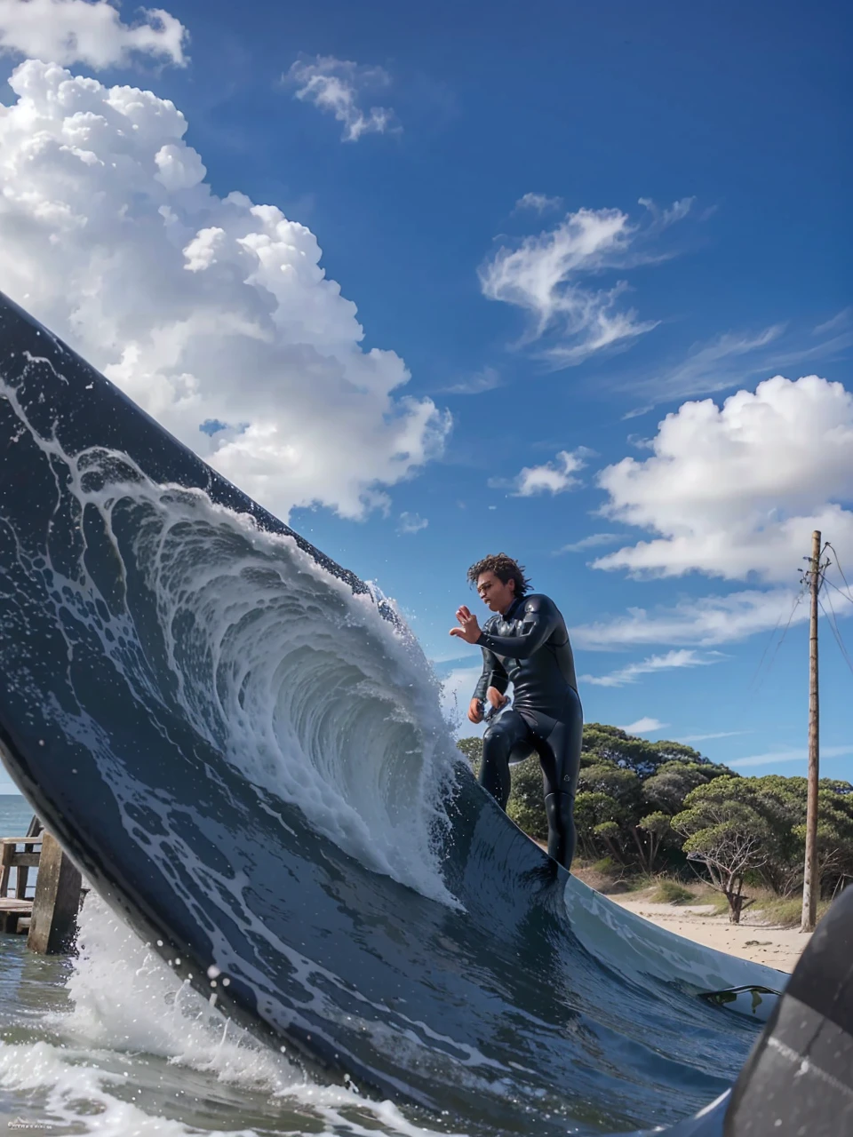 Make him with wetsuit surfing at uruguay cerro verde beach