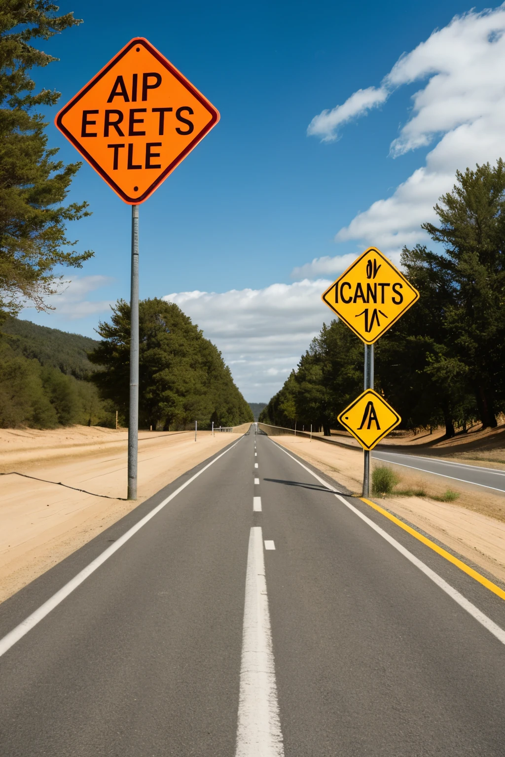 A road ahead with signs to add titles and subtitles to the contents of a book. Add several traffic signs from both sides