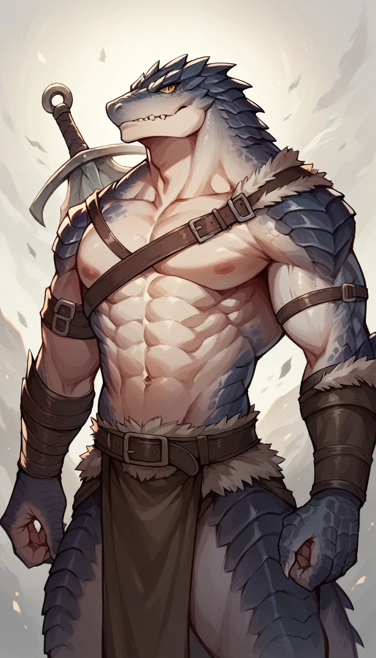 Sexy lizardgirl, barbarian, scales, anime style