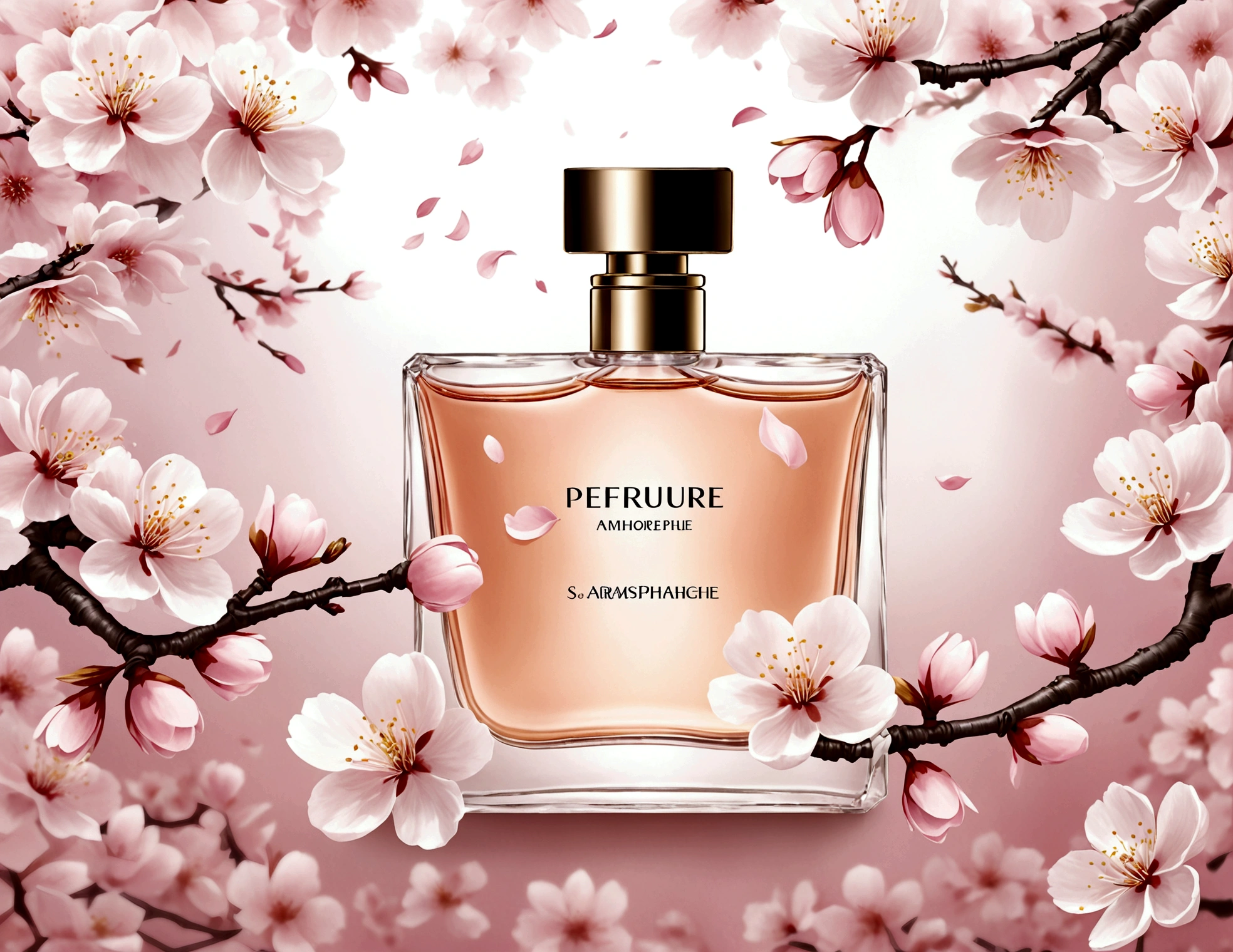 китайские perfume, atmosphere. perfume, perfume bottle, perfume, китайская atmosphere, design, atmosphere, Sakura on the background, sakura flowers flying