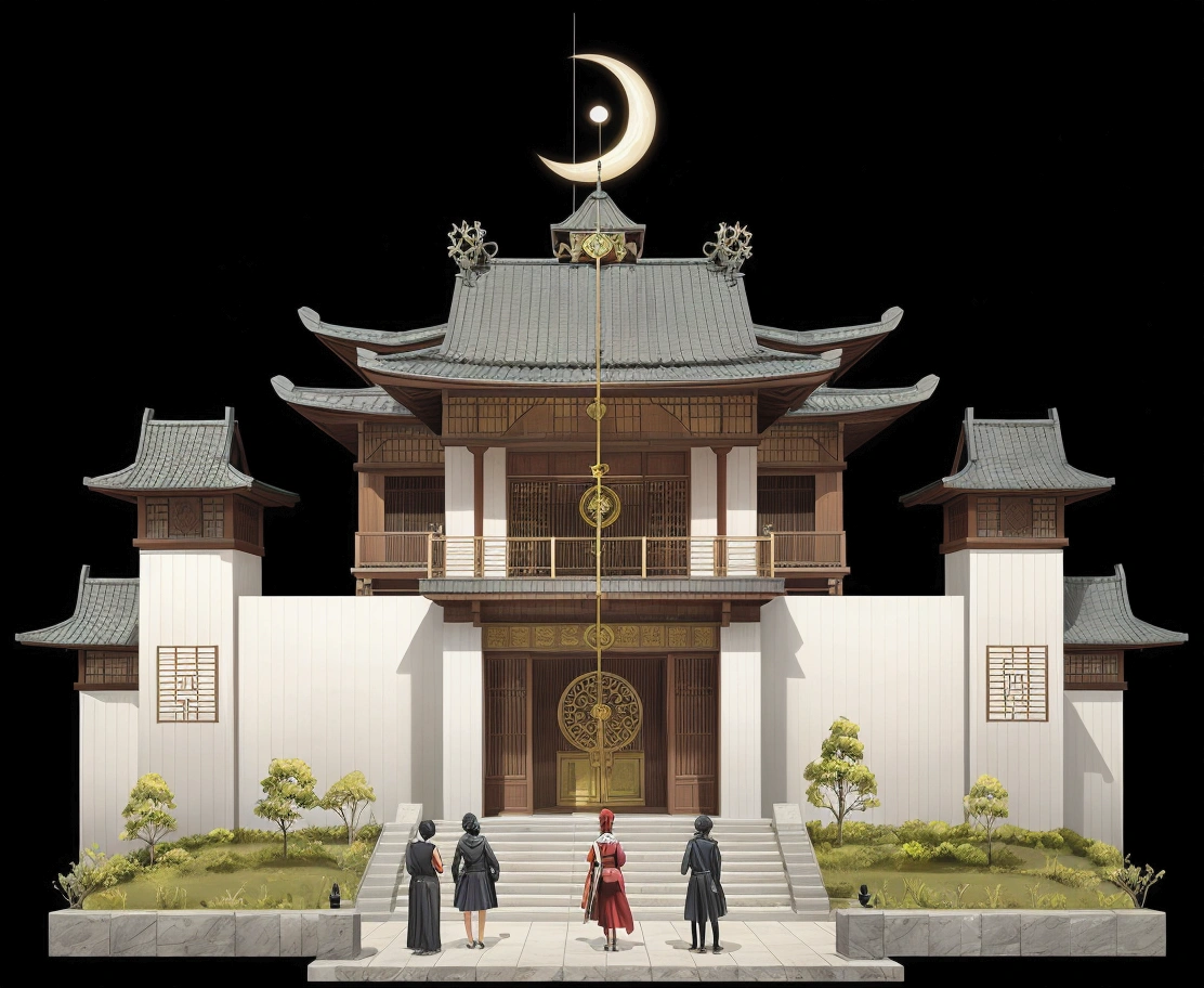 illustration of a chinese building with a clock on top, temple background, background depicting a temple, zen temple background, artwork in the style of z.w. gu, digital painting of a pagoda, cyberpunk chinese ancient castle, temple, 2d game asset, mysterious temple setting, onmyoji detailed art, a temple, 2 d game environment design