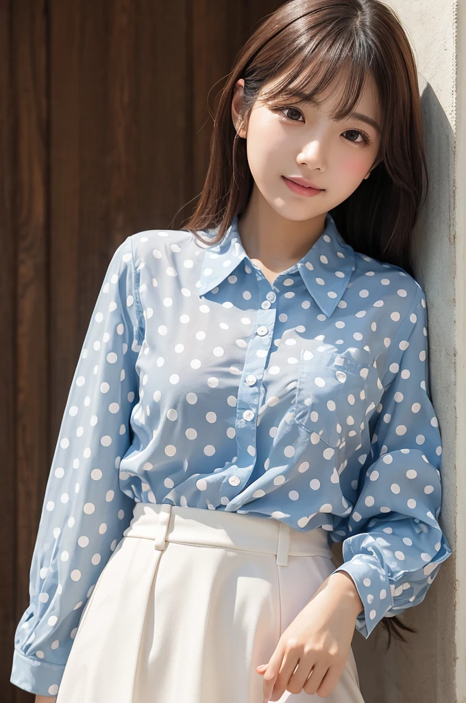 （（Highest quality））、Beauty、Polka dot shirt fully open、