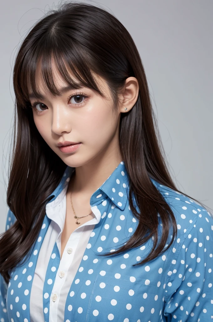 （（Highest quality））、Beauty、Polka dot shirt fully open、