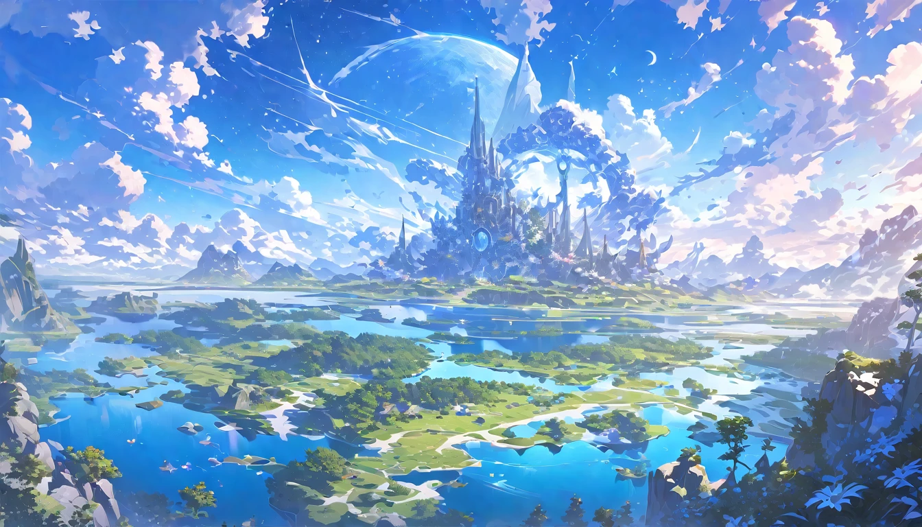 Lake Yamawa,The moon is in the sky, Highly detailed 4k digital art., 4k high definition wallpaper is very detailed., Impressive fantasy landscape, Sci-fi fantasy desktop wallpaper, Unreal Engine Wallpaper 4k, 4k detailed digital art, Sci-Fi Fantasy Wallpaper, Grand dreamlike fantasy landscape., Digital painting matte 4k high definition, Stunning 8k artwork