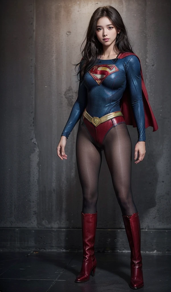 No background、(((Beautiful legs in black tights.)))、(((Legally express the beauty of your smile)))、((((Make the most of your original images)))、(((Body-hugging Supergirl costume)))、(((Supergirl Costume)))、(((Beautiful short hair)))、(((She is winking cutely.)))、(((Please wear black tights....、Wear red boots)))、((Best image quality、8k))、((highest quality、8k、masterpiece:1.3))、(((Preserve background )))、Sharp focus:1.2、Beautiful woman with perfect figure:1.4、Slim Abs:1.2、Wet body:1.5、Highly detailed face and skin texture、8k