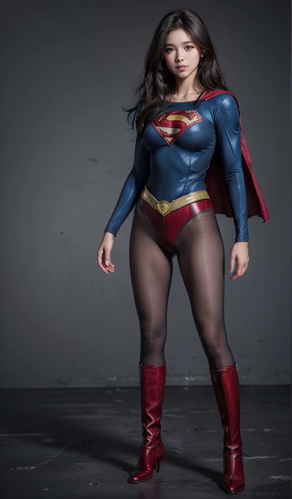 No background、(((Beautiful legs in black tights.)))、(((Legally express the beauty of your smile)))、((((Make the most of your original images)))、(((Body-hugging Supergirl costume)))、(((Supergirl Costume)))、(((Beautiful short hair)))、(((She is winking cutely.)))、(((Please wear black tights....、Wear red boots)))、((Best image quality、8k))、((highest quality、8k、masterpiece:1.3))、(((Preserve background )))、Sharp focus:1.2、Beautiful woman with perfect figure:1.4、Slim Abs:1.2、Wet body:1.5、Highly detailed face and skin texture、8k