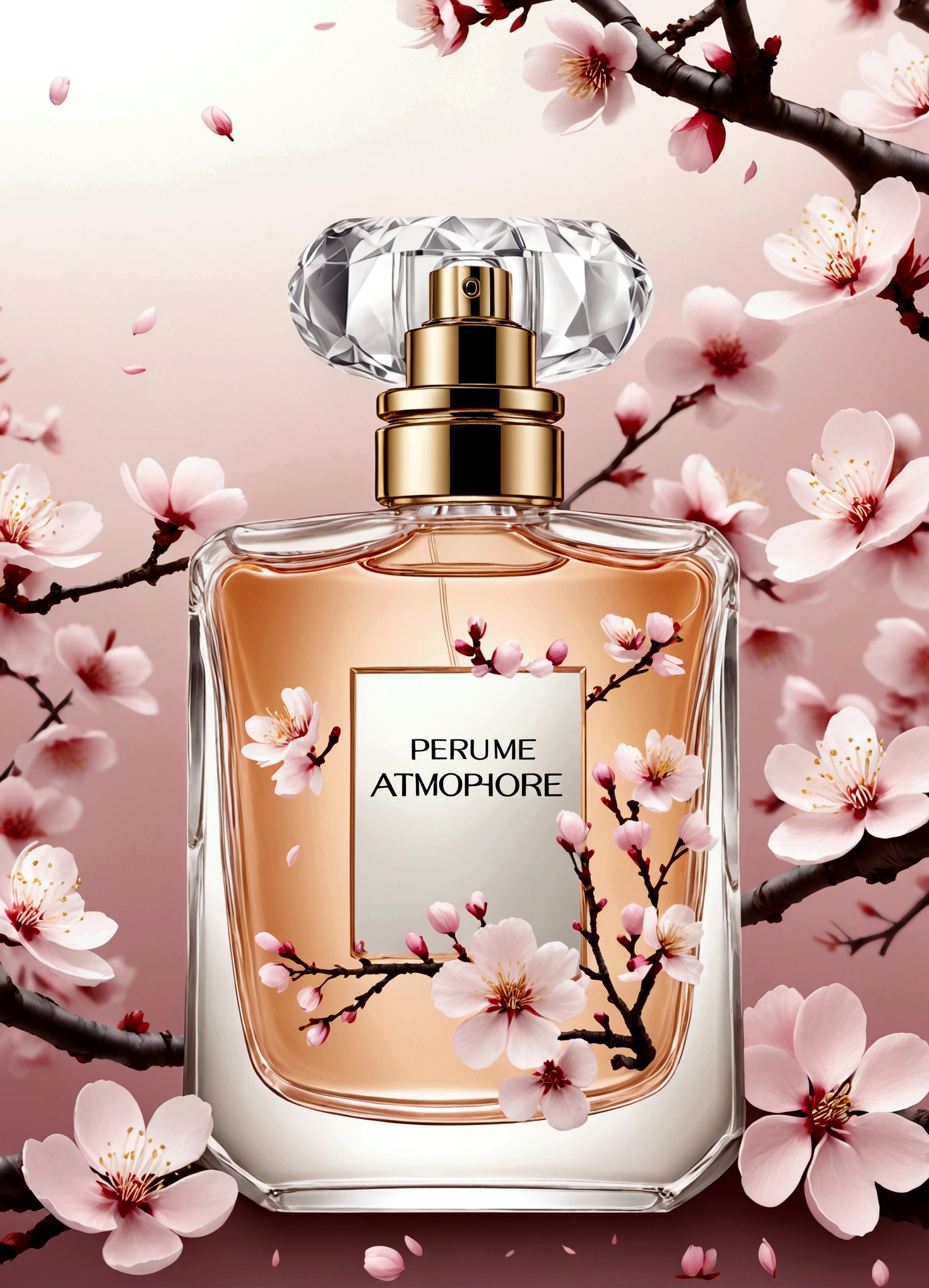 китайские perfume, atmosphere. perfume, perfume bottle, perfume, китайская atmosphere, design, atmosphere, Sakura on the background, sakura flowers flying