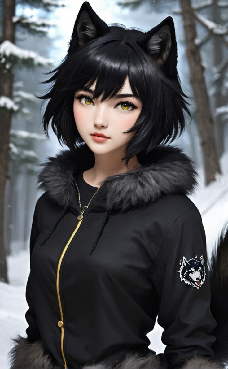 Black wolf Girl with short hair