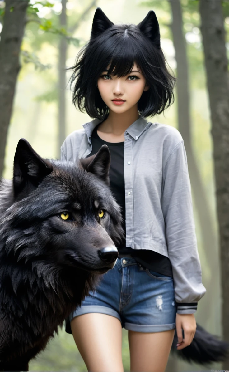 Black wolf Girl with short hair