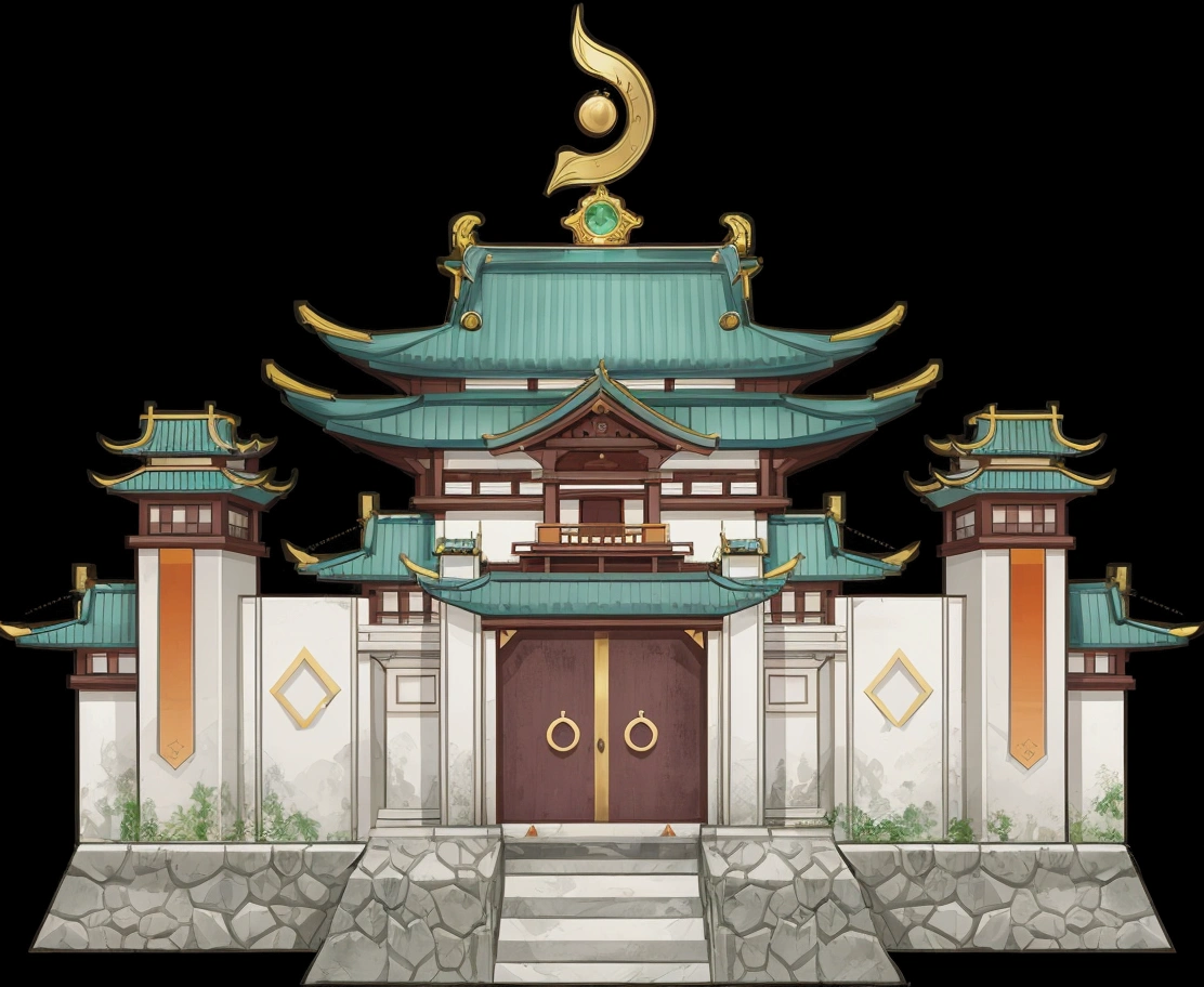 illustration of a chinese building with a clock on top, temple background, background depicting a temple, zen temple background, artwork in the style of z.w. gu, digital painting of a pagoda, cyberpunk chinese ancient castle, temple, 2d game asset, mysterious temple setting, onmyoji detailed art, a temple, 2 d game environment design