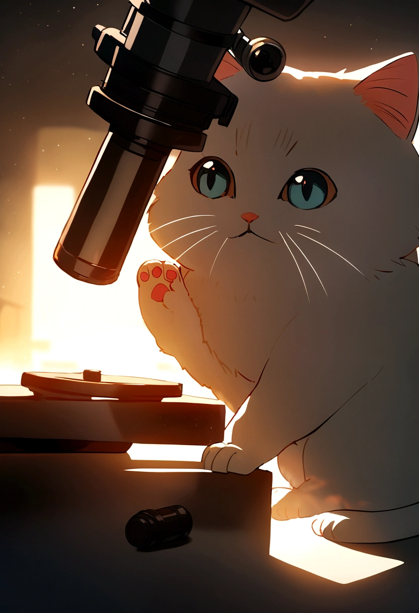 Kitten playing with microscope 