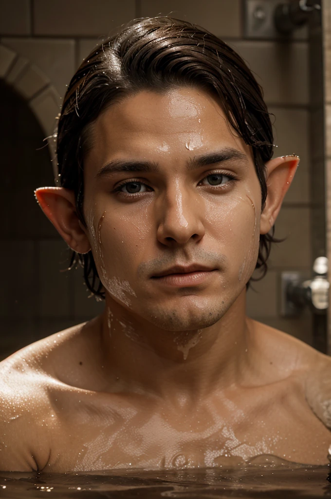 a male elf was washing his face in wasing face