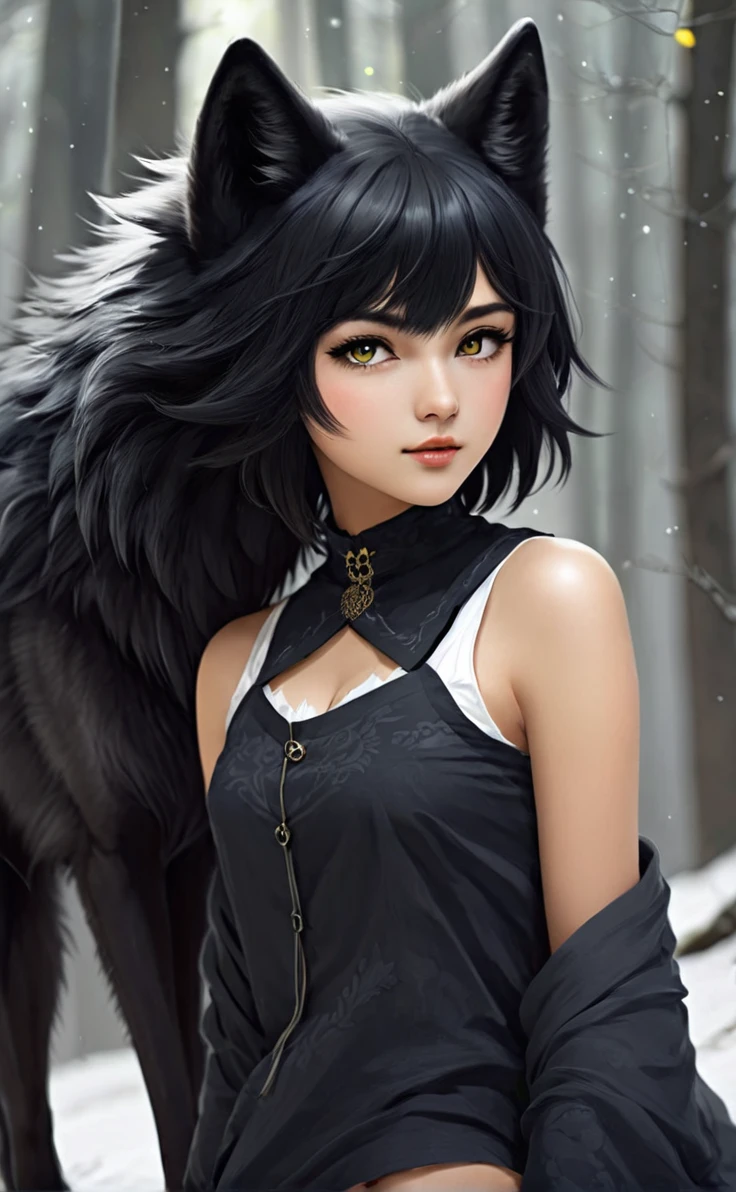 Black wolf Girl with short hair