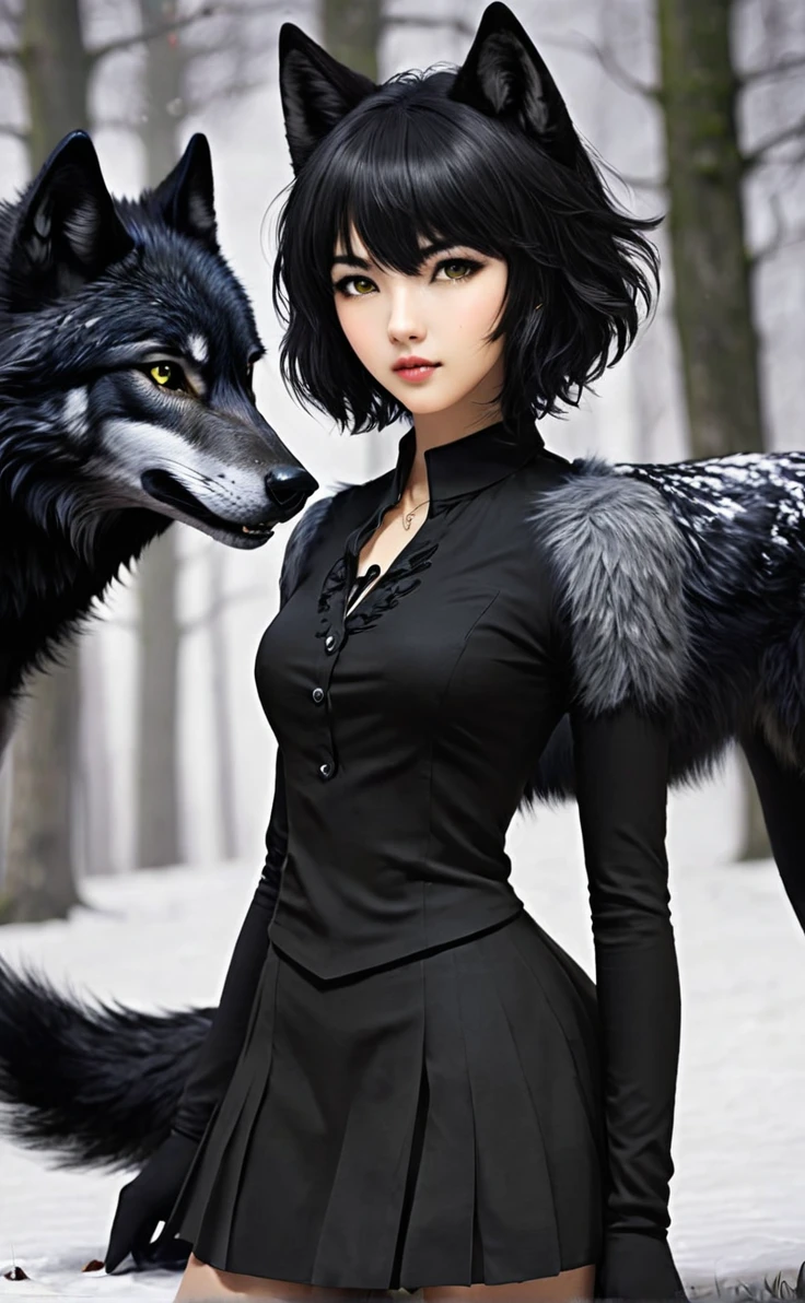 Black wolf Girl with short hair
