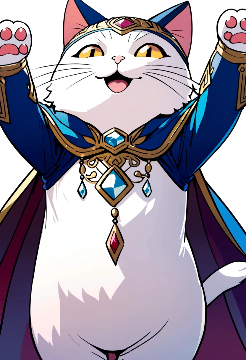 A happy cat wearing a superhero cape
