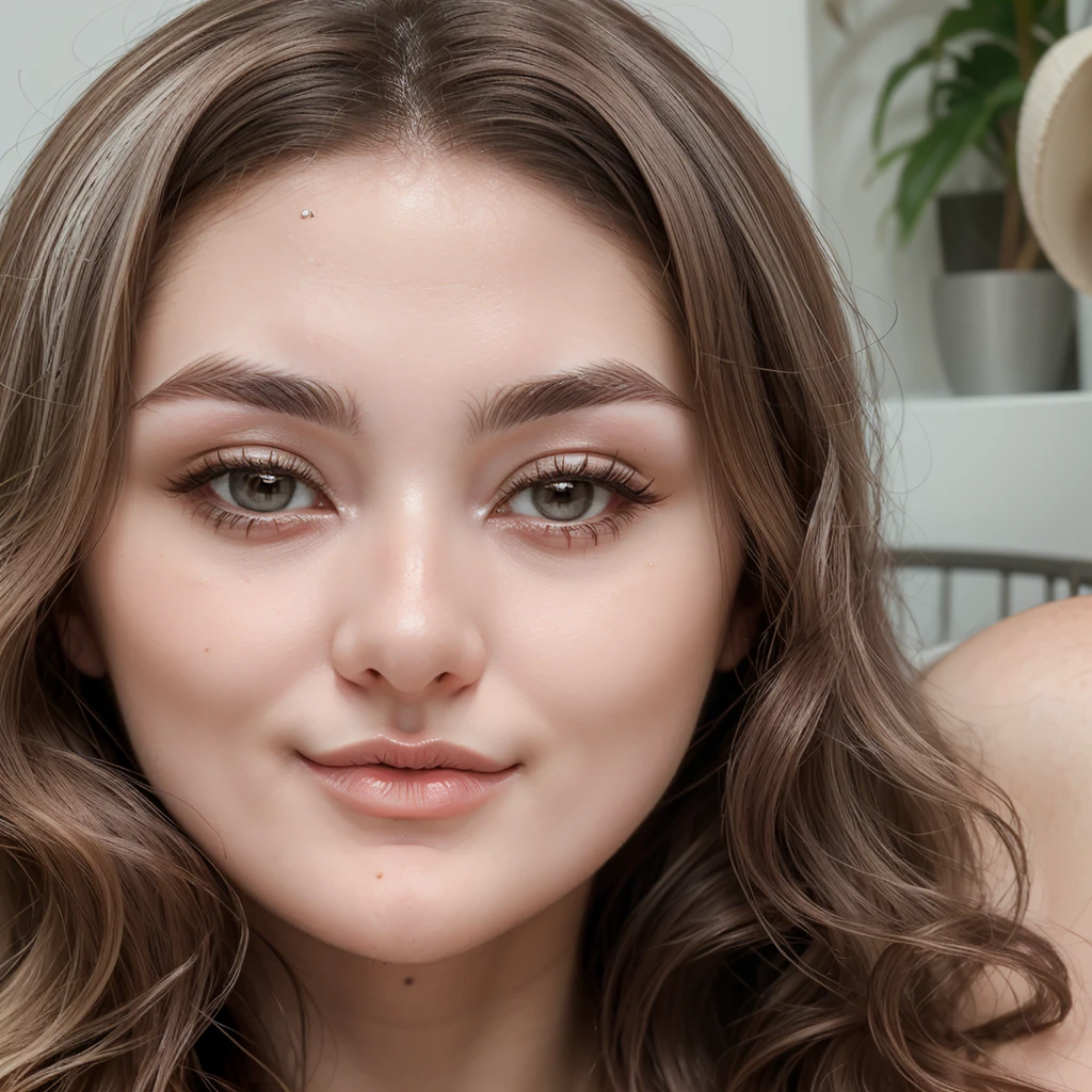 Young 22 years old russian woman, grey eyes, almond eye shape, cute gaze, full lips, diamond faceshape, little nose, medium arch eyebrows shape