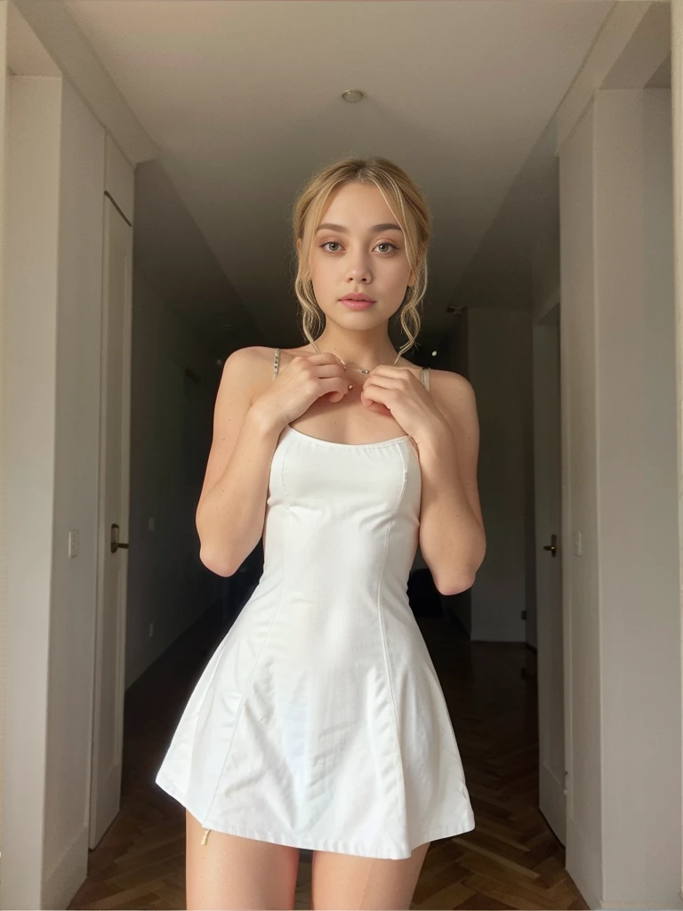 milly, (skinny), (in dress), sexy, blonde 