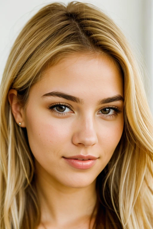 Golden blonde hair woman with brown eyes
