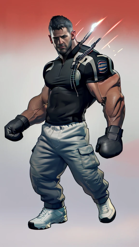 1 person, alone, 40 years old, chris redfield, 一个Handsome man, boobgasm show, (Inspired by the street fighting universe) (best quality,lifelike),(dark,feels) Hole-punch camera!(Tyndall light effect!)(Cinema lighting),3d! one person,detailed black eyes, smaller head!A tall French and German man poses in the boxing ring!Perfect red boxing gloves!punching for camera!, Wearing boxing match shorts。dark skin., ((Very much!)), ((Eyes full of ferocious expression!))Handsome male, Handsome chad chin, Handsome and attractive, Handsome and elegant, Handsome man, sexy masculine, masculine and Handsome, , Handsome, attractive pose, attractive male, attractive man,40-year-old man!Lift your little head,Cominan in boxing shorts and red boxing gloves(full body portrait!))Showing off his hairy breasts。(Show hairy breasts),),(short beard),Wear boxer shorts!Show hairy breasts),),(Using short beard,)headspace!Charming and serious look,(Handsome man,perfect body anatomy,Beautiful man face detail,perfect feet,perfect hands!frontal shot!!hairy breasts, giggle, Shoulders white,bsaa logo on shoulder, military tactical uniform, tall and strong, wearing black socks, sock fetish, do not wearing any shoes, biceps, abdominal muscles, boobgasm, best quality, masterpiece, high resolution:1.2, upper body shot, Dark black gloomy corridor in the background, Detailed face, shadow, Volumetric lighting, central focus, low camera angle