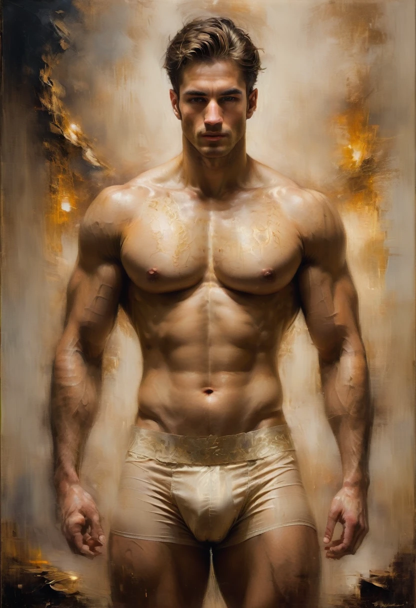 full-body shot,handsome strong young man,underwear,author:Maurice Sapiro, best quality, masterpiece, very aesthetic, perfect composition, Intricate details, Super detailed