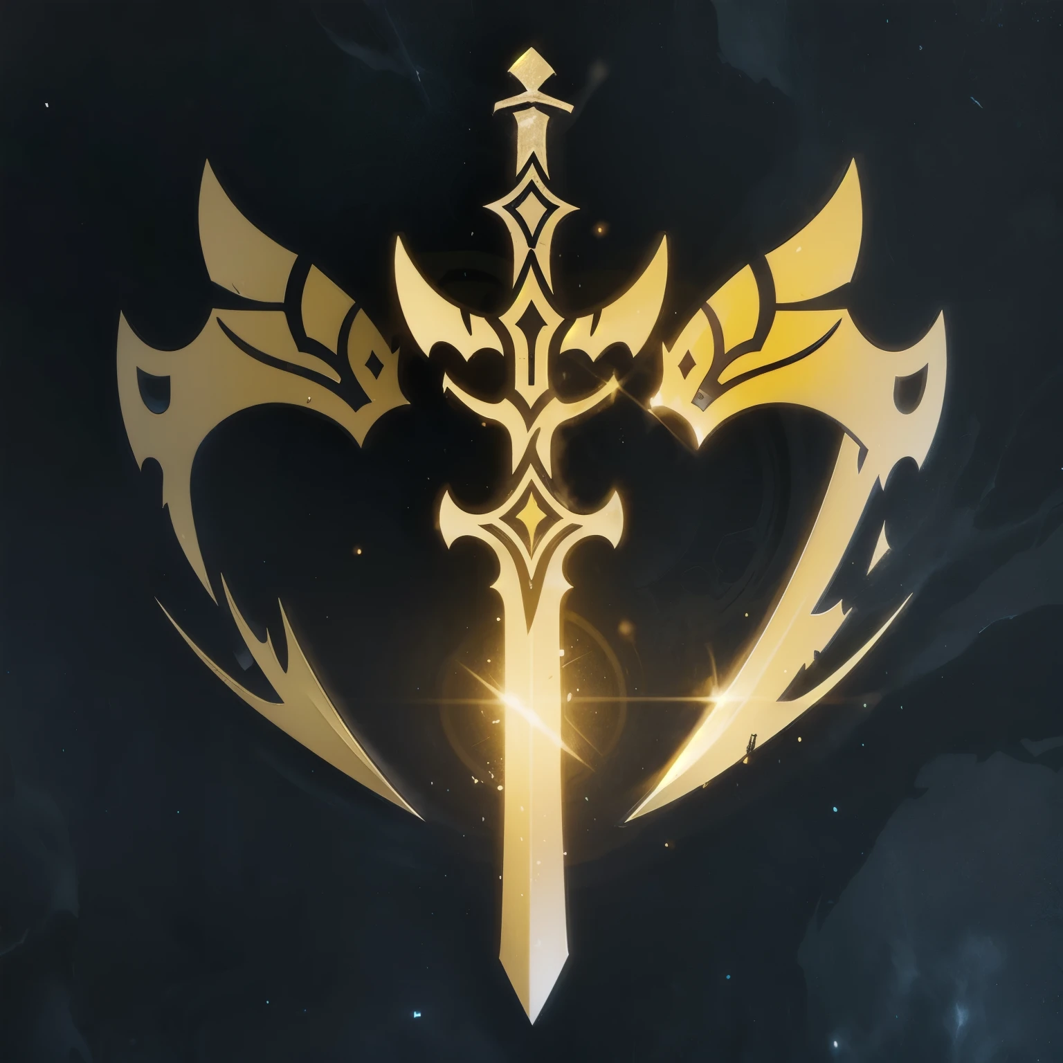 a logo using a sword, very simple for a light faction in an RPG world, light emblem, just yellow color, mighty, concentrated, dreamy, purify, Symmetrical, chic, high qualiy, com fundo branco